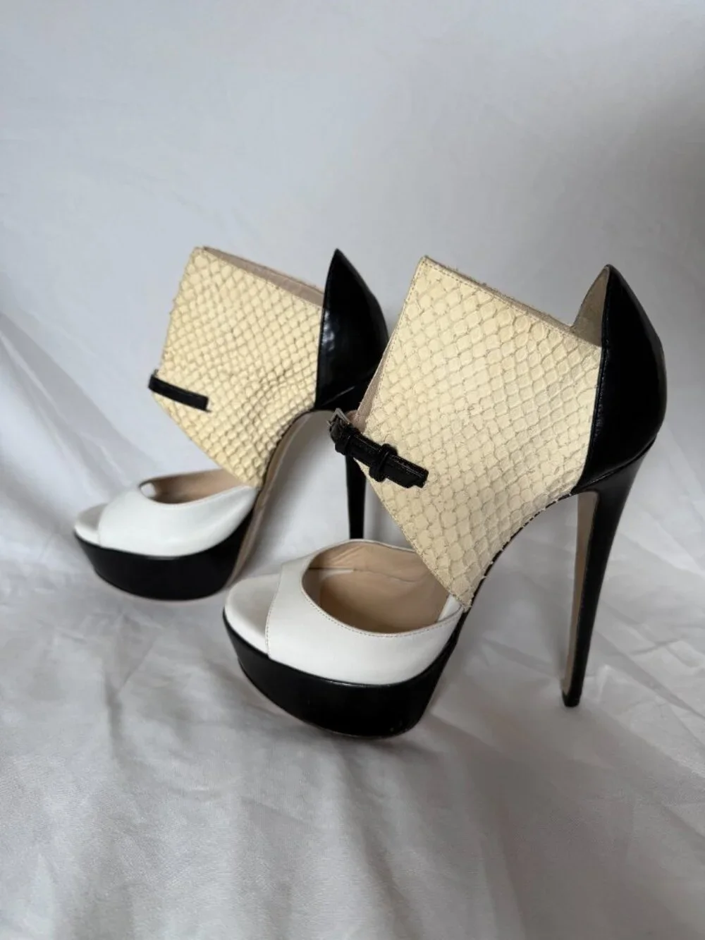Ruthie Davis Black, White and Cream Platform High Heel Sandals